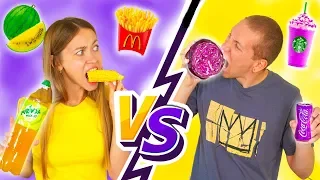 24 HOURS THE SAME COLOR ! YELLOW FOOD VS PURPLE FOOD