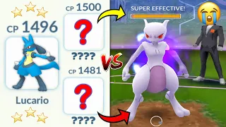 Beating Giovanni Using Pokemon Under 1500cp for Shadow Mewtwo in Pokemon Go.