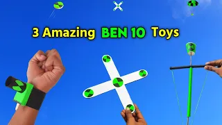How to make 3 Amazing BEN 10 toys | shooter| boomerang 🪃 | parachute launcher