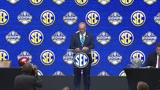 Sam Pittman takes the podium at 2022 SEC Media Days