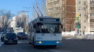 Поездка на троллейбусе ЗИУ-682Г-016.02 469 (единственный с оригинальными синими барьерами на крыше)