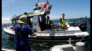 Marine Rescue Ballina conducting a  Search for a missing swimmer at Lennox Head NSW. 18 Dec. 2021