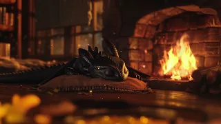 Relax with a Purring Dragon Pup | Crackling Fireplace l Fall Asleep in Cozy Ambience