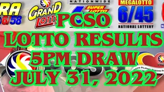 PCSO 5PM LOTTO RESULT | July 31, 2022