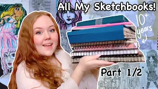 Flipping through ALL my old sketchbooks for INSPIRATION! HUGE Sketchbook Tour- The Oldest (PART 1)