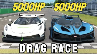 5000HP KOENIGSEGG JESKO VS 5000HP BUGATTI BOLIDE DRAG RACE