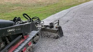 Harley rake on a gravel driveway