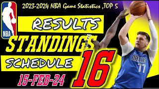 Games results | NBA standings today 15/02/ 2024 |  Games Schedule
