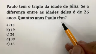 Como resolver um Problema de Concurso com Idades | Prof Robson Liers