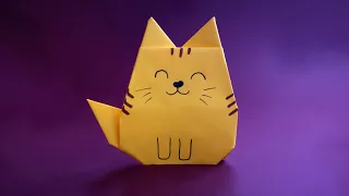 Оригами кот из бумаги | Как сделать милого котика из бумаги без клея | Origami Cat