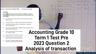 Grade 10 Accounting Term 1 | 2023 Test | Analysis of Transaction | Accounting Equation