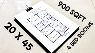 20 x 45 house plan with 4 bed rooms II 900 sqft gahr ka naksha II 900 sqft home design