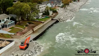 Beaches gone Break walls being tested Big waves hitting the Riverwalk & Ogden Dunes 4K drone footage