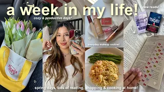 VLOG!🌷my everyday makeup routine, simple spring days in my life, cooking, & lots of reading!