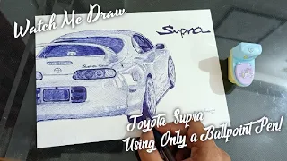 Sketching a Toyota Supra | Ballpoint Pen Art Challenge
