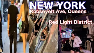 New York City’s Red Light District Walk at Night - Roosevelt Avenue Queens NYC