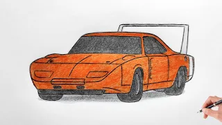 How to draw a DODGE CHARGER DAYTONA 1969 / drawing 3d car / coloring dodge charger r/t 426 1970