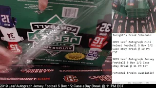 2019 Leaf Autograph Jersey Football 5 Box 1/2 Case Break eBay 12/26/19