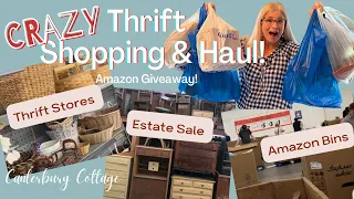 AMAZING THRIFT SHOPPING & HAUL—ESTATE SALES, AMAZON BINS & THRIFT STORES/AMAZON GIVEAWAY ANNOUNCED