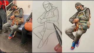 Devon Rodriguez Drawing Strangers On The NYC Subway Then Surprises Them | TikTok Art 2020
