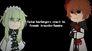 ll fatui harbingers react to female traveler/lumine || 1/2 || sutaurufu.chr