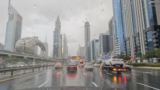 4K | Dubai Raining | Sheikh Zayed Road | UAE