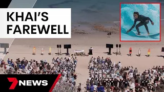 Loved ones farewell young shark attack victim Khai Cowley | 7 News Australia