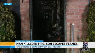 Man killed in fire, son escapes flames