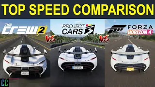 Koenigsegg Jesko Top Speed In Different Racing Games l The Crew 2 vs. FH4 vs. Project Cars 3