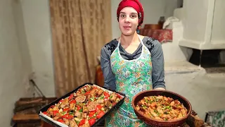 How a Woman Lives in a remote village in Ukraine! Cooking meat!