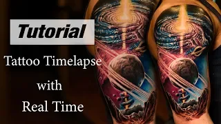 Tattoo on dark skin - Universe Tattoo Timelapse with Real Time