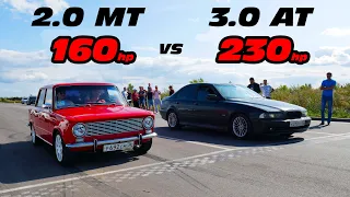 ВАЗ 2101 с двигателем от Nissan Silvia против BMW и бешеных ШКОД, тойота ЧАЙЗЕР, БМВ е34 540