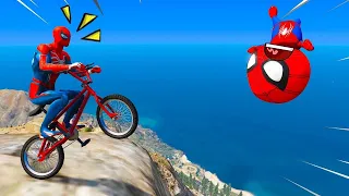 BICICLETA COM HOMEM ARANHA E SEU FILHO E MANOBRAS COM TUBAROES NO GTA 5 !!!