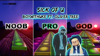 BoyWithUke ft. Oliver Tree - Sick of U - Noob vs Pro vs God (Fortnite Music Blocks) With Map Code!