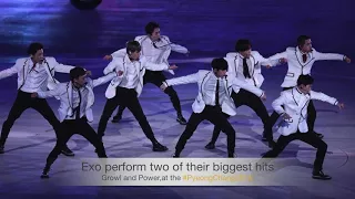 #Olympics_EXO perform two of their hits, Growl and Power,at the #PyeongChang2018 closing ceremony