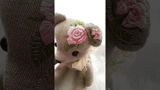 手刺繍のテディベア 作りました 【teddybear embroidery rose 薔薇 】