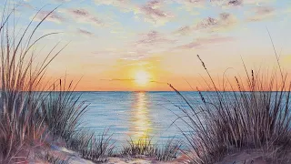 Sand Dunes Beach Sunset Seascape- Acrylic Painting LIVE Tutorial