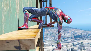 GTA 5 SPIDERMAN Bike Ragdolls Compilation (Ramp Jump, Falling, Car, Bike Stunt, Water Ragdoll) 30