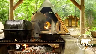 Build a Log Cabin Porch | Bear Lasagna in the Off Grid Forest Kitchen