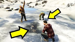 ماذا سيحدث إذا اجتمع الثلاثة قرب المخلوق الفضائي المجمد في جي تي أي 5 | GTA V Frozen Alien