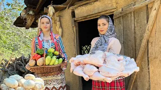 Cooking Chicken and Mushrooms Recipe! Baking Tandoori Breads in Village Kitchen