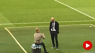 Zinedine Zidane talking to Pep Gaurdiola after Real Madrid vs Manchester City Match