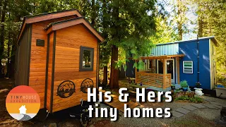 His & Hers, 2 tiny homes parked side by side & still saving $600/mo!