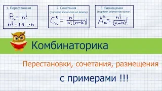 Комбинаторика. Основные формулы (перестановки, сочетания, размещения) и примеры решения задач.