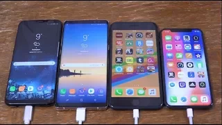 iPhone X vs Samsung Galaxy S8+ vs Note 8 vs iPhone 8+ - Battery Drain Test!