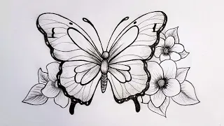 Amazing butterfly flower step by step with pencil