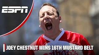 Joey Chestnut downs 62 hot dogs at 2023 Nathan's Famous Hot Dog Contest to win 16th title 🌭🤯