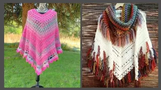 Elegant Stunning Fabulous Crocheting Colorfull Poncho Collection For Ladies