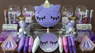 Mixing”Purple Unicorn” Eyeshadow and Makeup,parts,glitter Into Slime!Satisfying Slime Video!★ASMR★