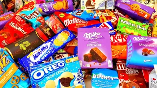 101 Snack Opening M&M's Brownie Milka cookies Doritos chips Galaxy Hershey’s Kit kar bars crackers
